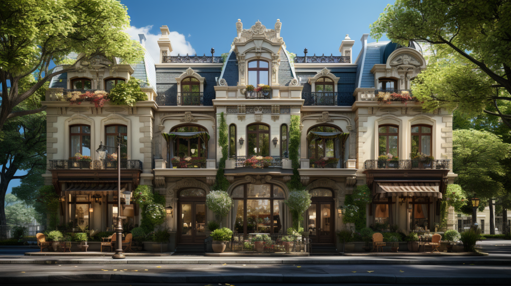 Các mẫu thiết kế phối cảnh nhà phố mặt tiền rộng, phong cách cổ điển Pháp Các mẫu thiết kế phối cảnh nhà phố mặt tiền rộng, phong cách cổ điển Pháp